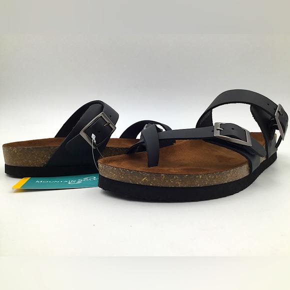 Mountain Sole Women's Easy Slip-on Two Loop Design Leather Sandals - Black - Picture 4 of 8